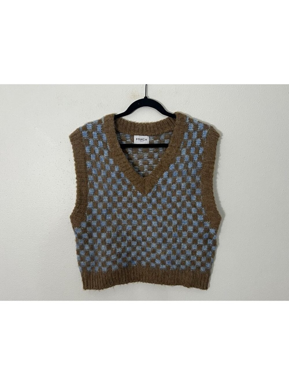Frnch Paris Brown And Blue Checkered Sweatervest Size Small